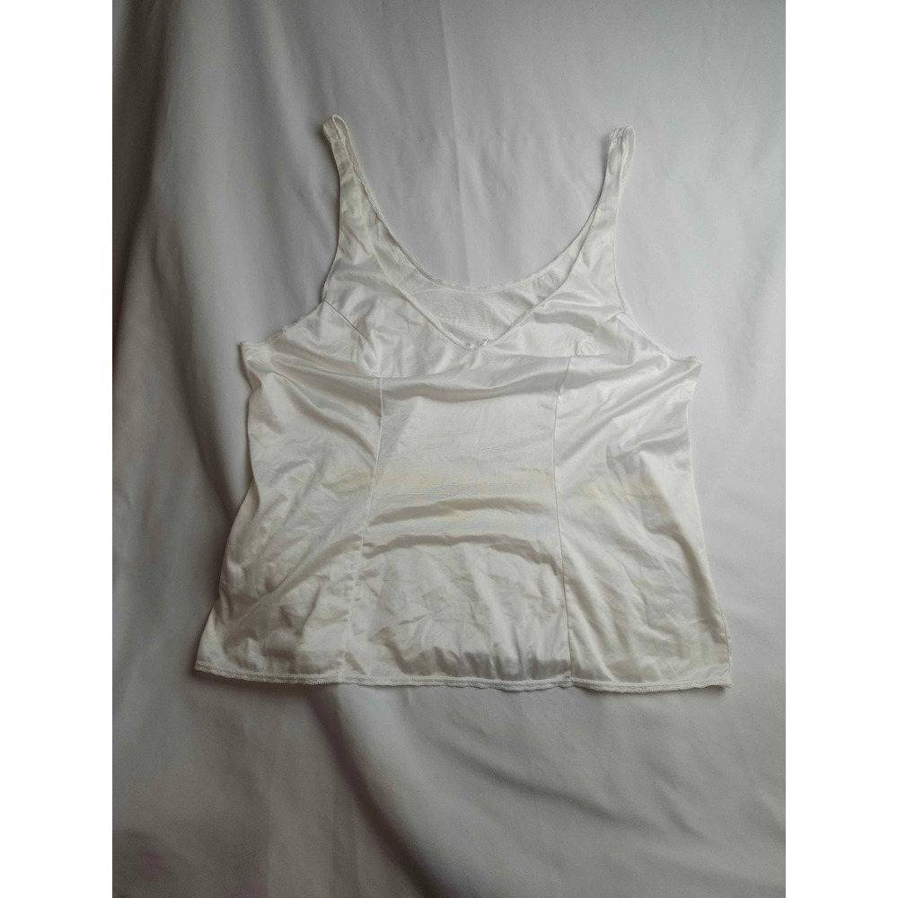 Vanity Fair White Nylon Camisole V-Neck Lace Trim Tank Top Style Size 40